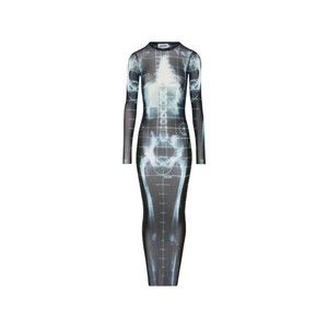 Jean Paul Gaultier Squeletor Printed Mesh Long Dress Black And Navy - NWT